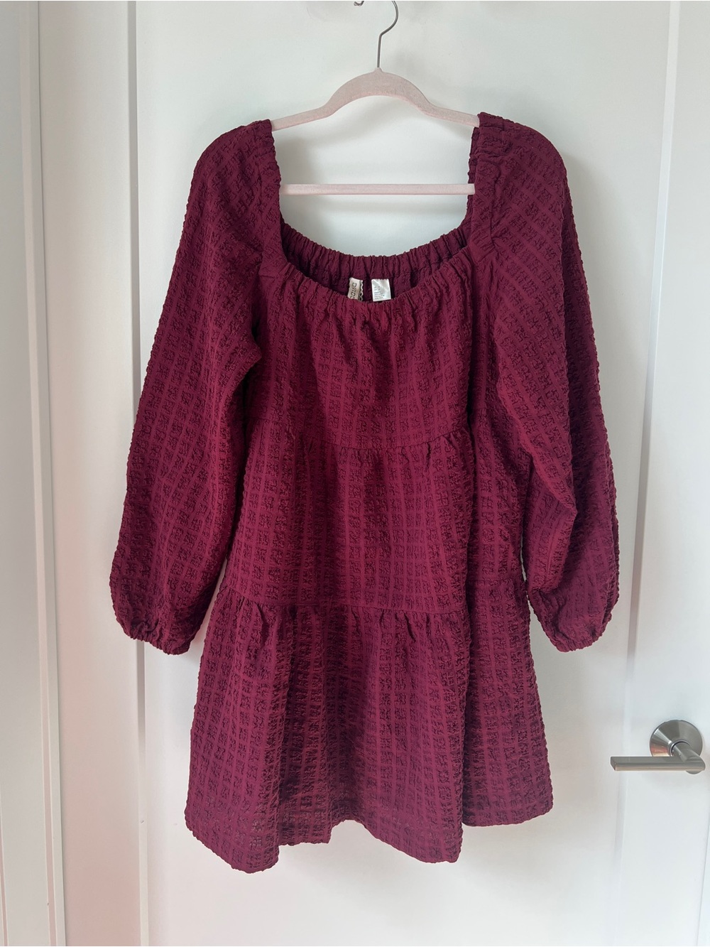 H&M Burgundy Long Sleeve Tiered Peasant Dress